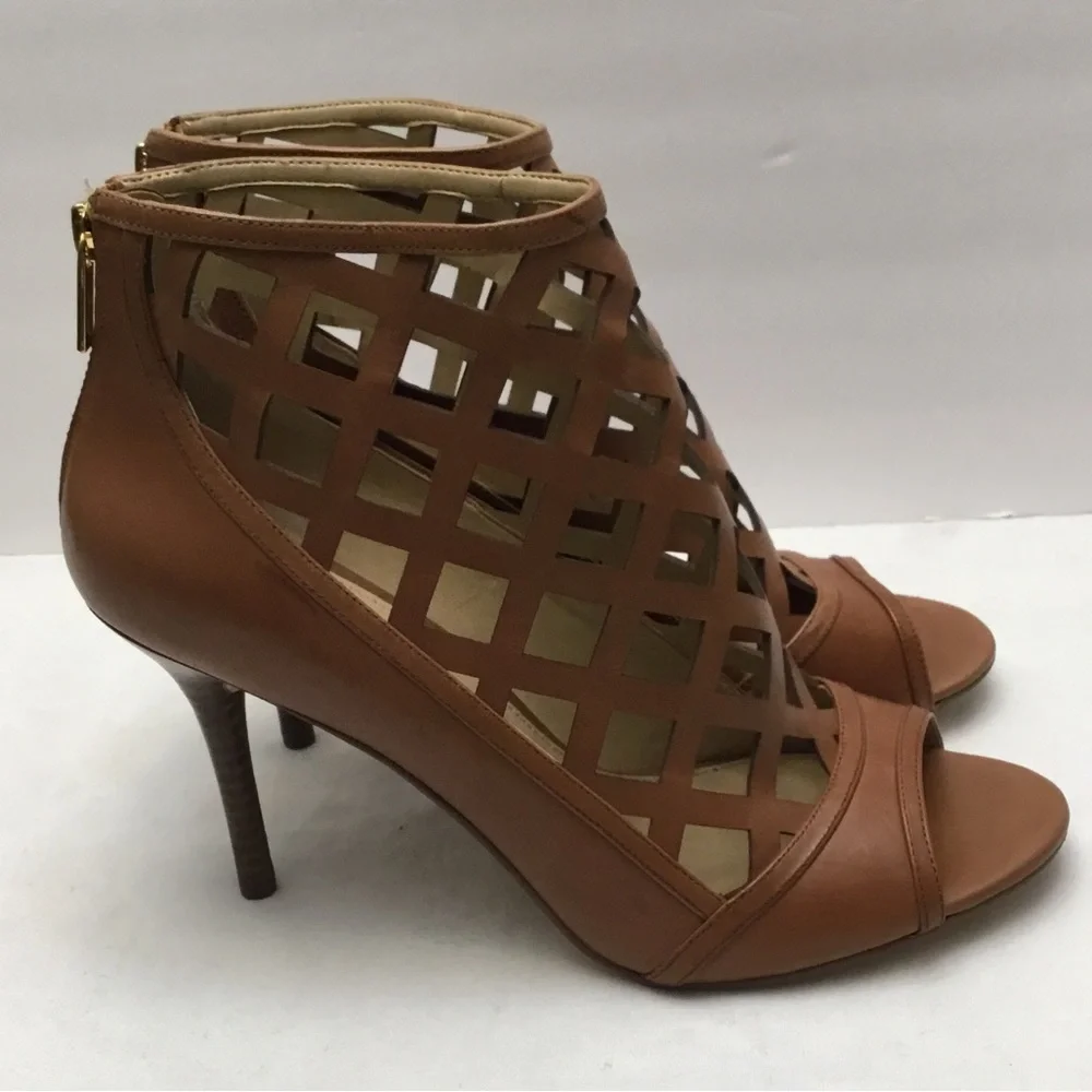 Michael Kors tan High Heel Peep-Toe Booties with Lattice Design - Picture 8 of 13